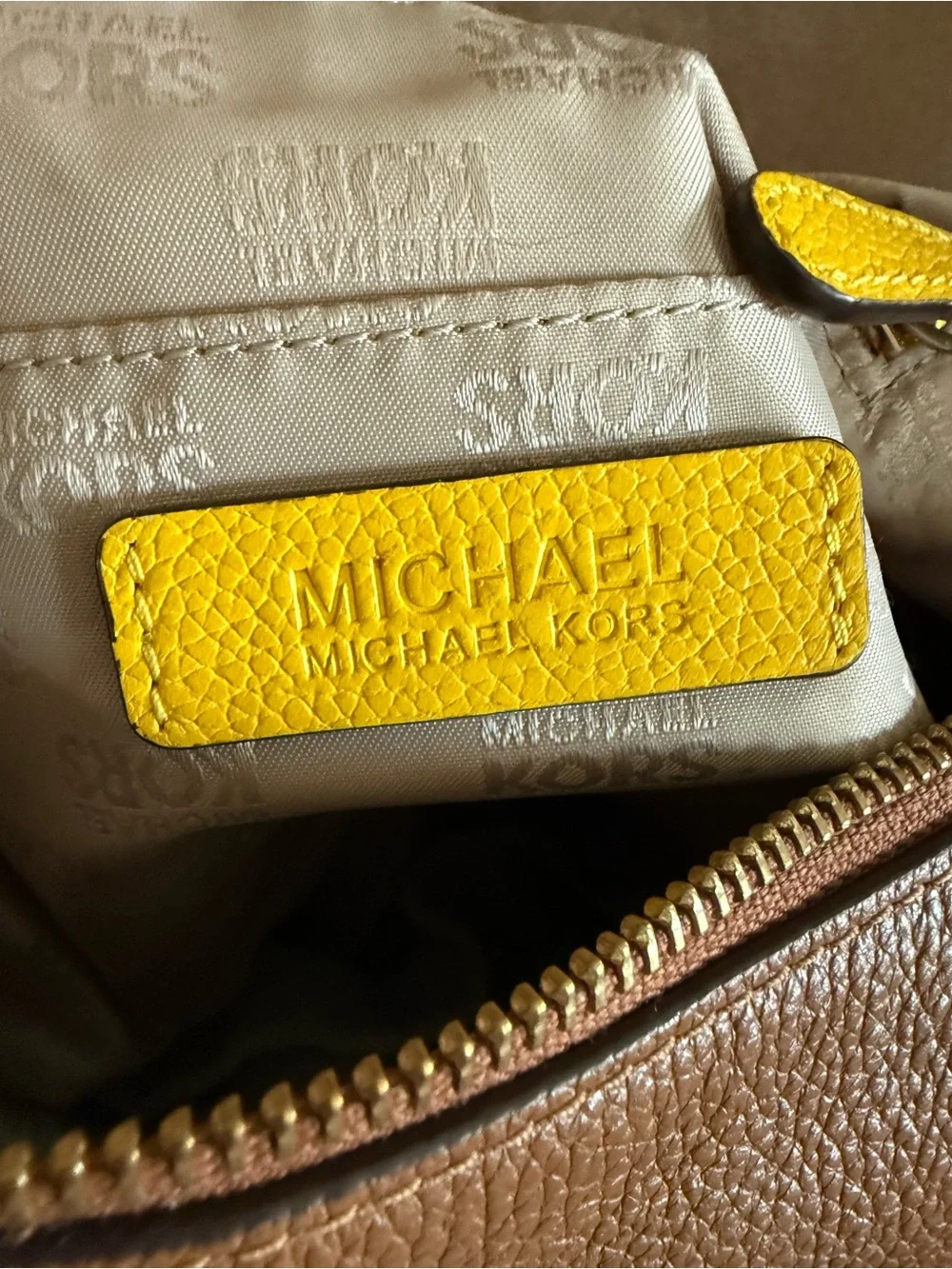 MICHAEL KORS Brown and Yellow Leather Shoulder Hobo